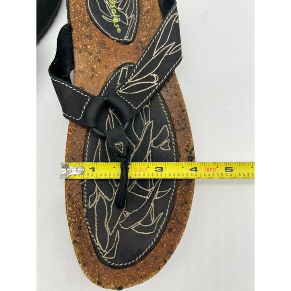 Terrasoles Women's Black Embroidered Cork Flip-Flops Sandals Size 10.5/11 - Picture 3 of 7